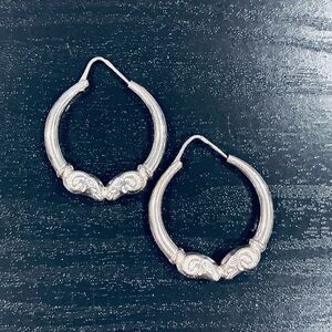 1970s 925 Sterling Silver Kissing Ram Hoop Statement Earrings, signed